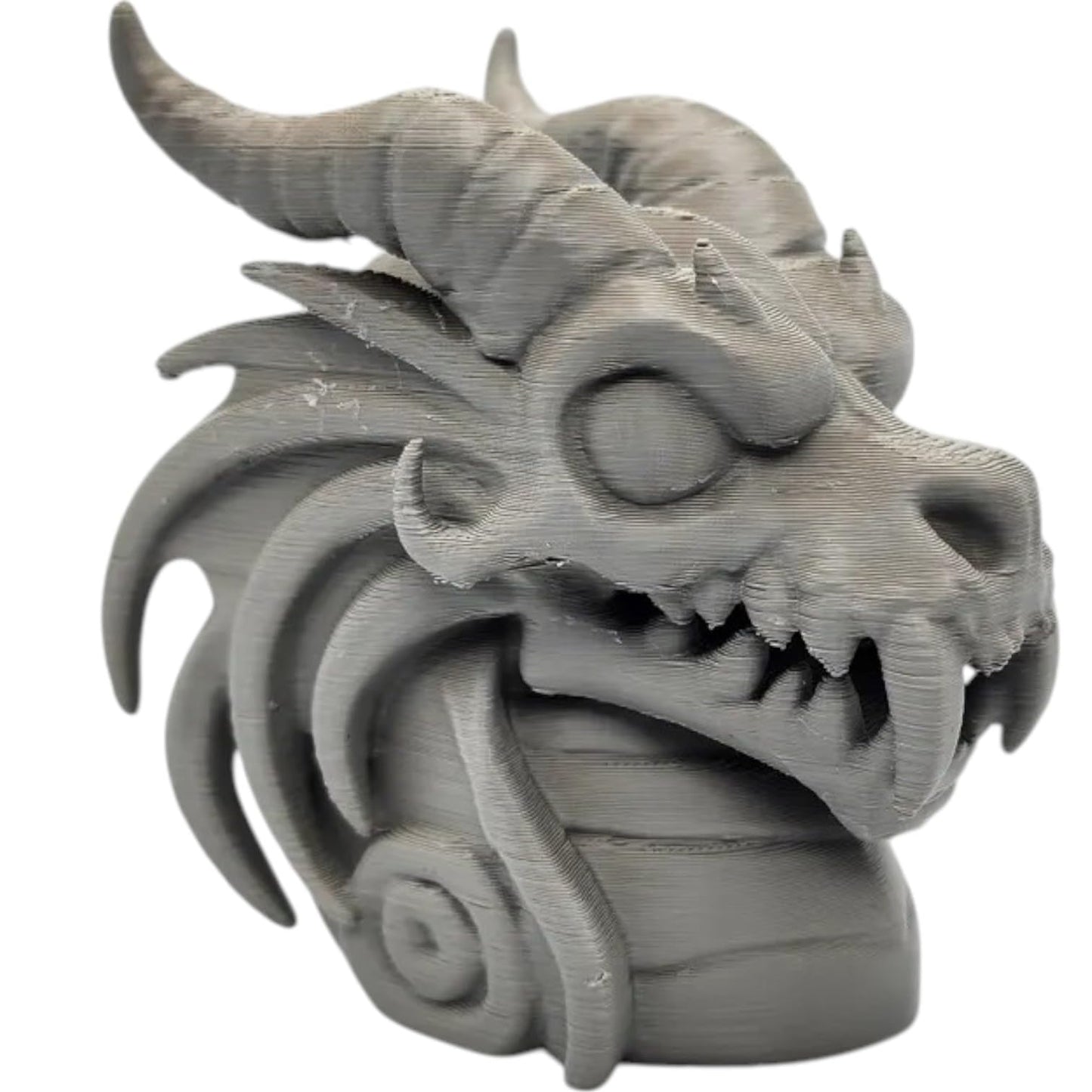 Ghost Dragon Bust – Spectral Fantasy Skull Sculpture with Curved Horns & Whirling Base – Haunted Display Figure – 3D Printed in Canada