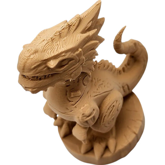 Wood-Carved Tyrannosaurus Rex Figurine – Cute Dino Collectible with Chibi Style & Fossil Detailing – 3D Printed in Canada