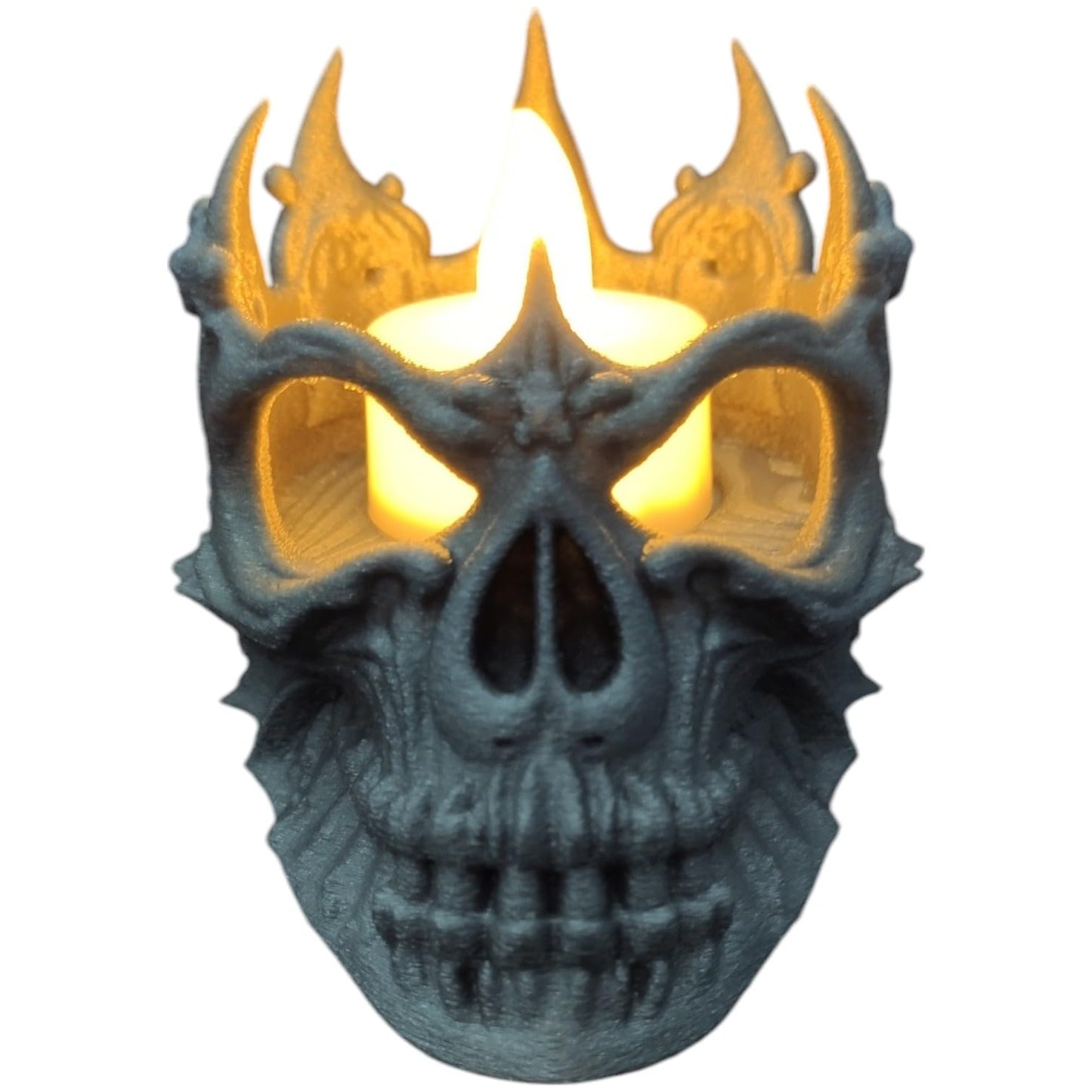 Lich King Skull Candle Holder – Gothic LED Tealight Stand for Spooky Decor, DND Altars, Halloween & Fantasy Fans – Fits Standard 37mm Lights – 3D Printed in Canada