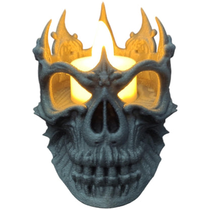 Lich King Skull Candle Holder – Gothic LED Tealight Stand for Spooky Decor, DND Altars, Halloween & Fantasy Fans – Fits Standard 37mm Lights – 3D Printed in Canada
