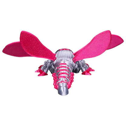DRG-FL1 AeroHunter Robotic Dragonfly Figurine – Pink and Silver Cyber Bug Model with Detailed Wings and Segmented Tail – 3D Printed in Canada