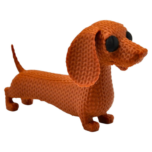 Knitted Dachshund Figurine – Cozy Textured Wiener Dog Sculpture with Faux-Stitched Look – 3D Printed in Canada