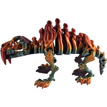 Articulated Skeleton Saber Tooth Tiger Figurine – Flexible Dinosaur Fossil Fidget Decor in Rainbow Multicolor – 3D Printed in Canada