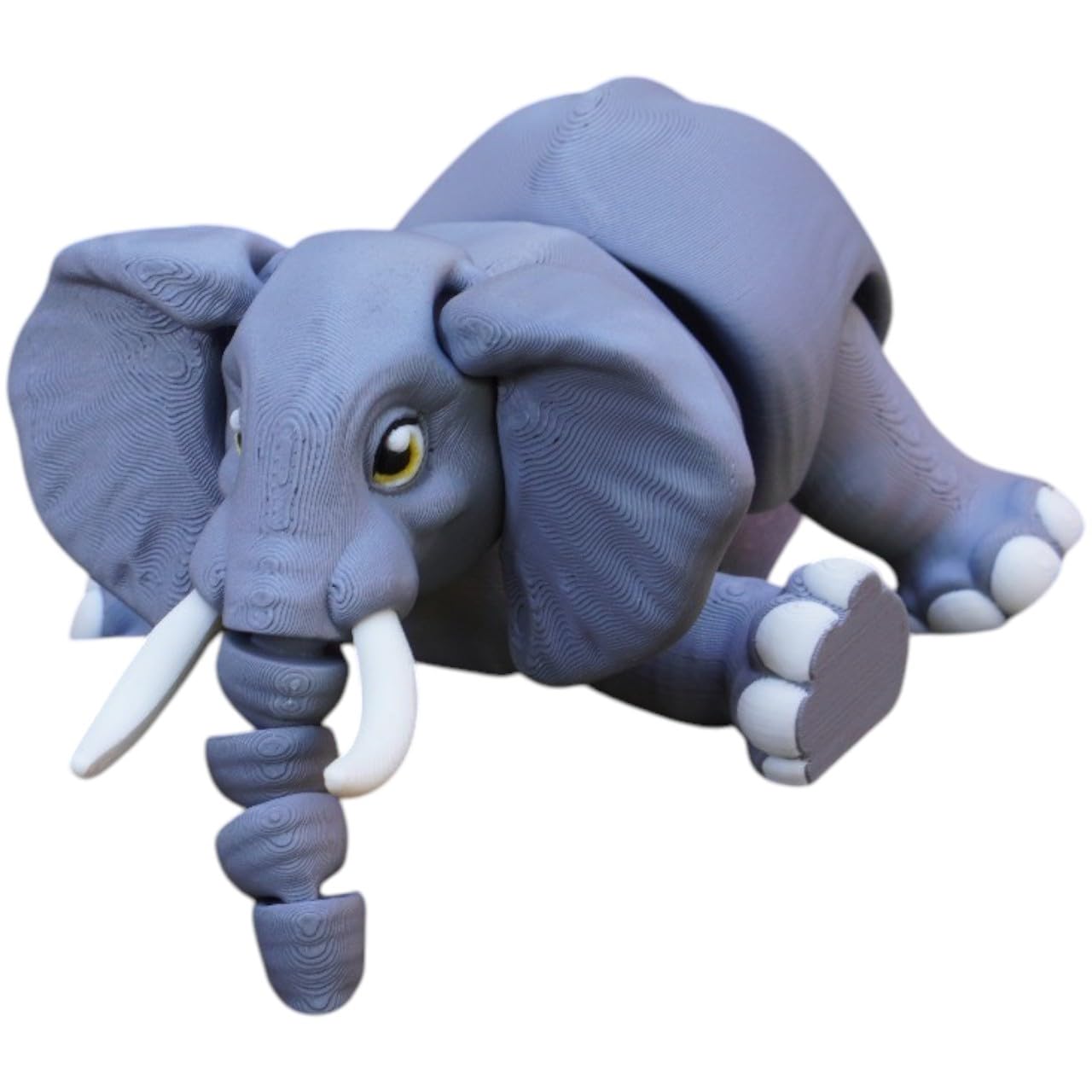 Cute Articulated Elephant Figurine – Movable 3D Printed Animal Toy for Desk Decor, Stress Relief & Collectors – 3D Printed in Canada