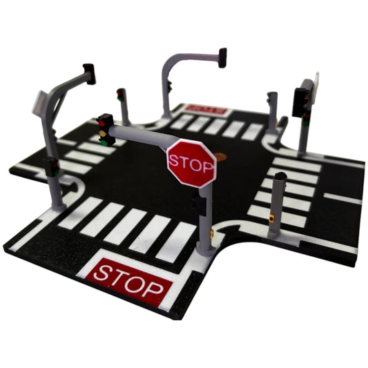 Modular Road & Intersection Tile Set for Hot Wheels – 3D Printed Road Plates with Crosswalks, Stop Signs & Traffic Lights – Expansion Accessory for Die-Cast Tracks – 3D Printed in Canada