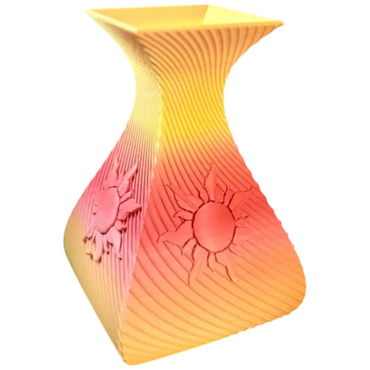 Sun Vase – Modern Decorative 3D Printed Vase with Radiant Sun Motif for Home, Office, and Gift Décor – Gradient Color Finish, Lightweight Design – 3D Printed in Canada