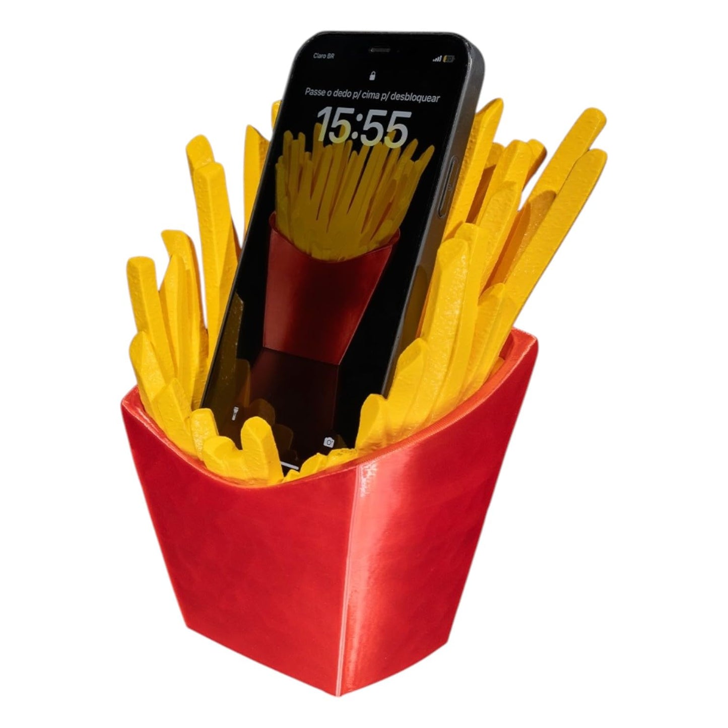 Quick Snack Phone Holder – French Fries Desk Stand with Charging Slot – Fun Fast Food Gift – 3D Printed in Canada