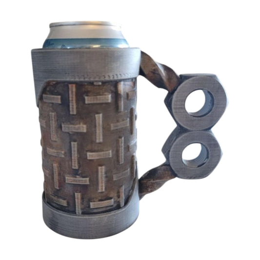 Diamond Deck Can Holder with Twisted Steel Nut Handle – Heavy-Duty Industrial Drink Sleeve for 12oz Cans – 3D Printed in Canada