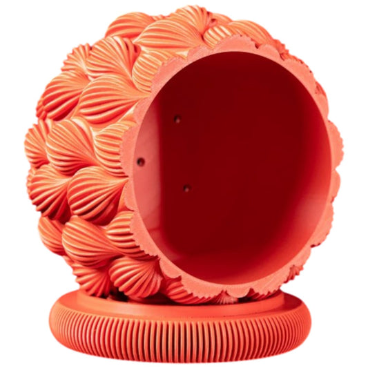 Textured Planter Pot with Flowing Leaf Pattern – Sculptural Indoor Plant Container for Succulents & Home Decor – 3D Printed in Canada