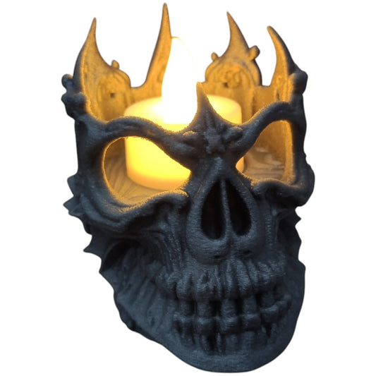 Lich King Skull Candle Holder – Gothic LED Tealight Stand for Spooky Decor, DND Altars, Halloween & Fantasy Fans – Fits Standard 37mm Lights – 3D Printed in Canada