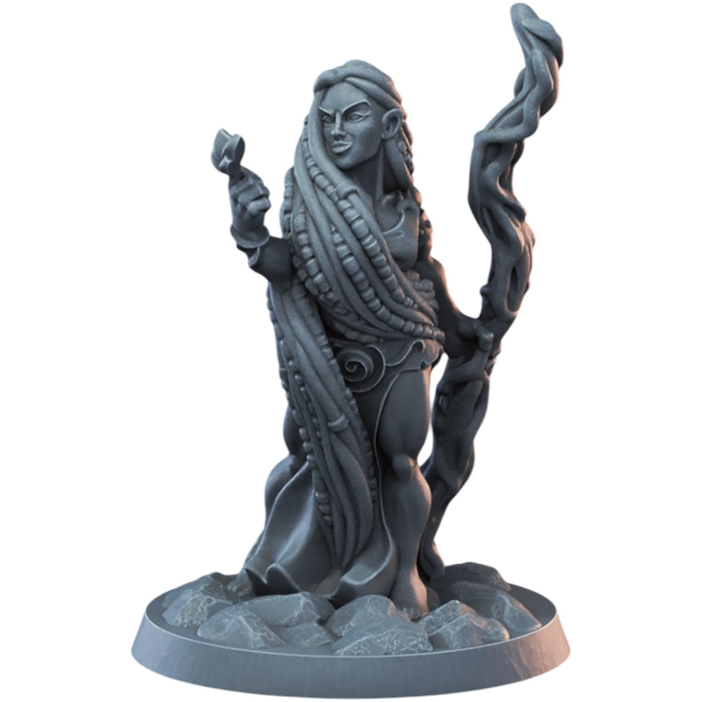 Druid Female Miniature for Fantasy TTRPGs – 32mm Nature Mage Model with Staff and Magic Flame for Tabletop Roleplaying & Painting – 3D Printed in Canada