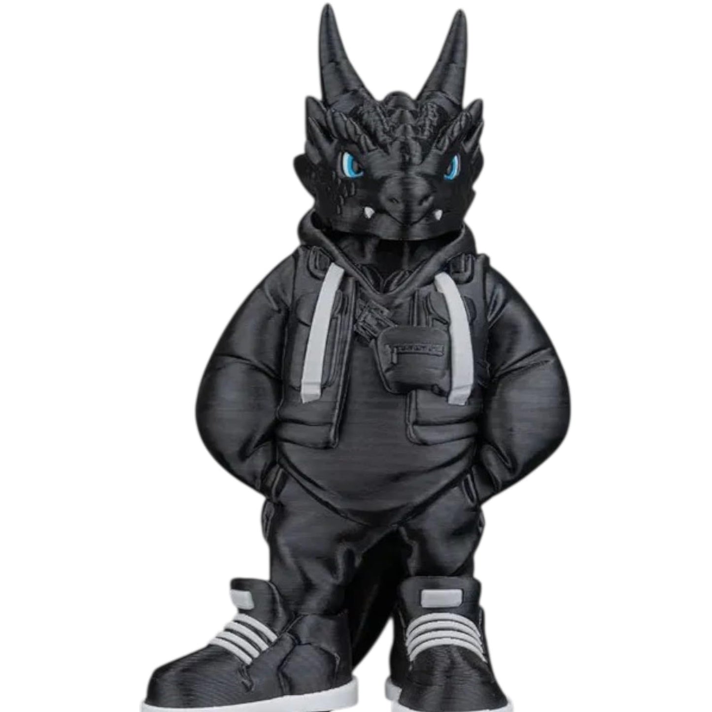 Krantoinel “Antoine” Urban Dragon Figurine – 3D Printed Monochrome Horned Creature in Streetwear & Sneakers – Designer Collectible for Teens & Adults – 3D Printed in Canada