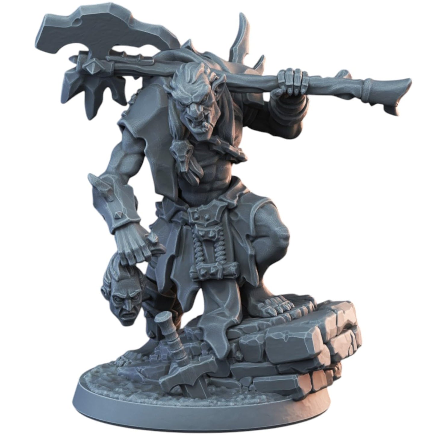 Goblin Warlord Miniature with Trophy Head & Cleaver for Fantasy RPGs & Painting – 3D Printed in Canada