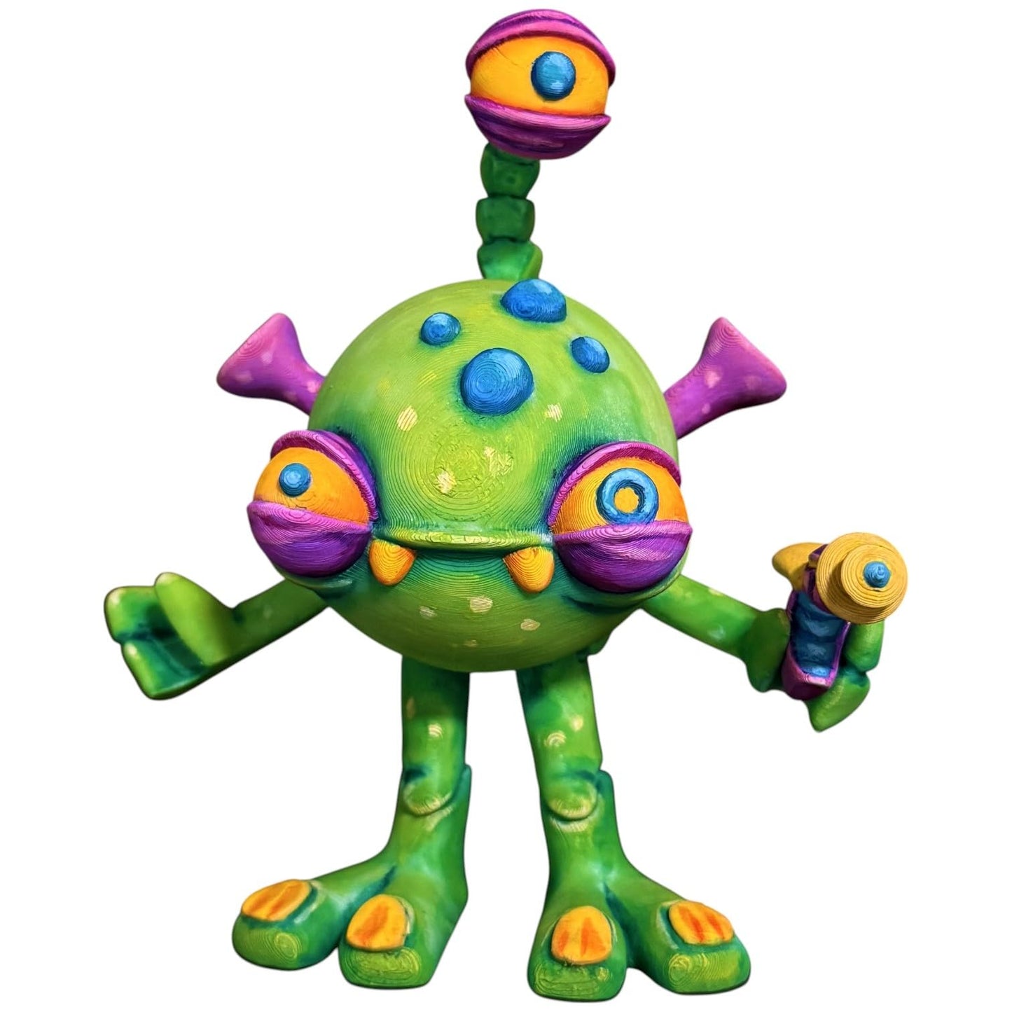 Twisty Little Alien Figurine with Ray Gun – Vibrant Space Monster Desktop Decor for Teens & Adults – 3D Printed in Canada