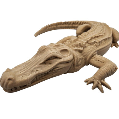 Alligator Figurine – Wood-Style 3D Printed Alligator Sculpture with Tribal Detailing for Shelf, Garden, or Reptile Decor – 3D Printed in Canada