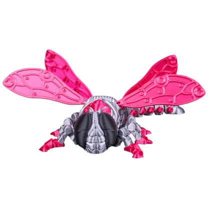 DRG-FL1 AeroHunter Robotic Dragonfly Figurine – Pink and Silver Cyber Bug Model with Detailed Wings and Segmented Tail – 3D Printed in Canada