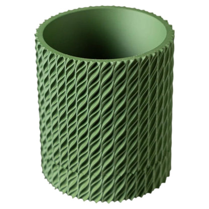 Textured Green Planter Pot with Flowing Twist Pattern – Modern Cylinder for Indoor Houseplants, Succulents & Herbs – 3D Printed in Canada