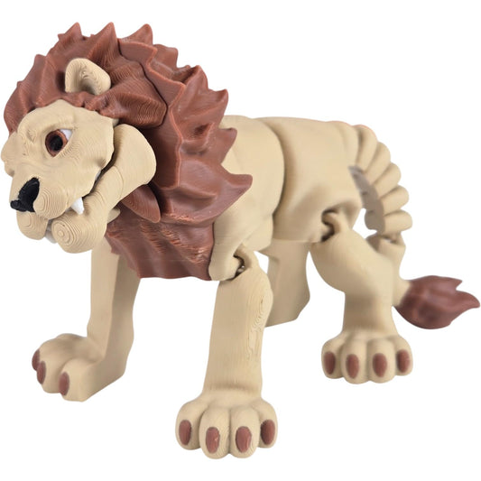 Articulated Savannah Lion Figurine – Desk Fidget for Teens & Adults – Stress Relief & Collectible – 3D Printed in Canada