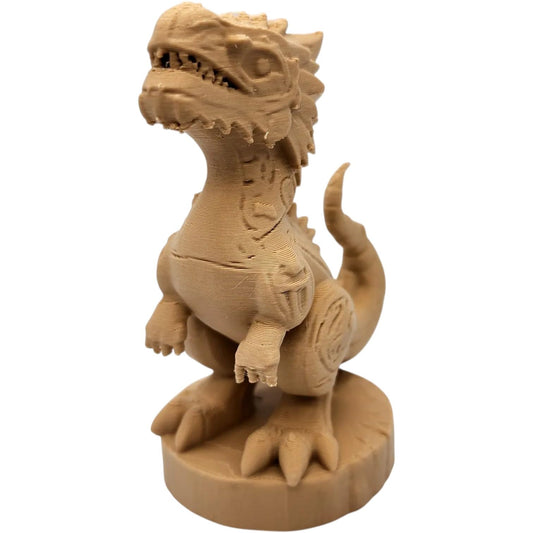 Wood-Carved Tyrannosaurus Rex Figurine – Cute Dino Collectible with Chibi Style & Fossil Detailing – 3D Printed in Canada