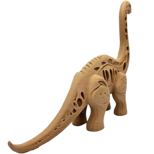 Wood-Carved Brachiosaurus Figurine – Decorative Dinosaur Skeleton Statue with Long Neck & Fossil Aesthetic – 3D Printed in Canada