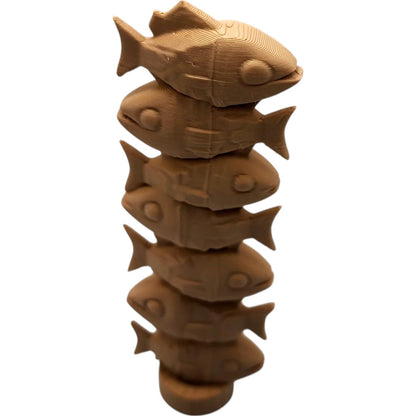 Wood Carved-Style Fish Totem Figurine – Vertical 3D Printed Aquatic Sculpture for Rustic Decor, Symbolic Display & Coastal Collectors – 3D Printed in Canada