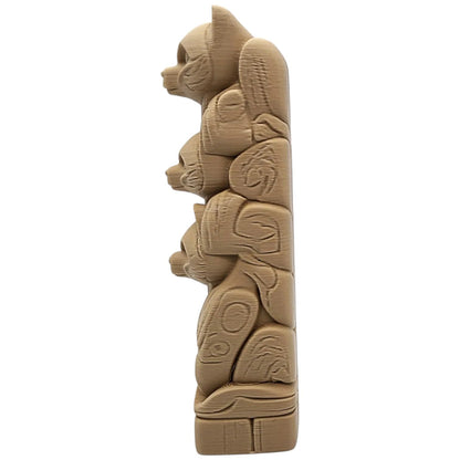 3 Bear Totem Pole Figurine – Wood-Style Vertical Totem Sculpture with Tribal-Inspired Bear Faces – 3D Printed in Canada