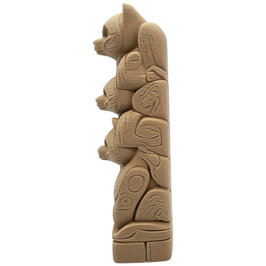 3 Bear Totem Pole Figurine – Wood-Style Vertical Totem Sculpture with Tribal-Inspired Bear Faces – 3D Printed in Canada