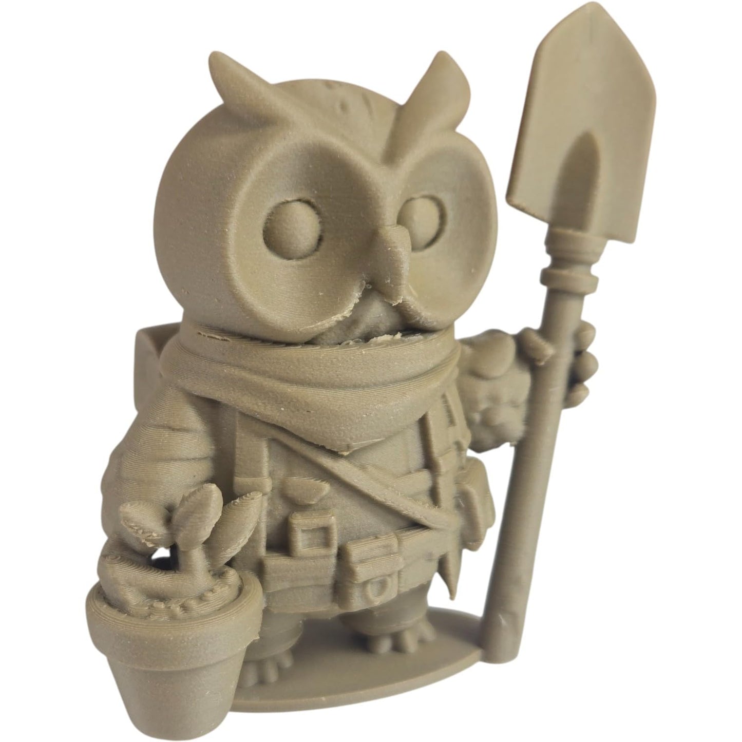 The Botanist Owl Figurine – Fantasy Owl Statue with Garden Tools & Plant Pot – Owls & Dragons Collection – for Painting, Display, or Gifting – 3D Printed in Canada