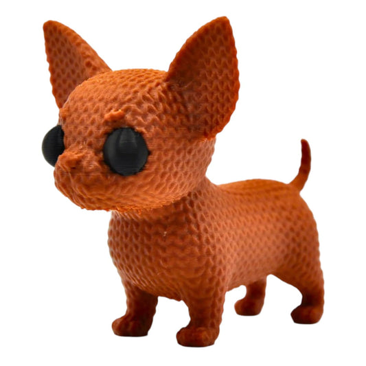 Knitted Chihuahua Figurine – Faux-Plush Big-Eyed Dog Sculpture with Cozy Yarn Texture – 3D Printed in Canada