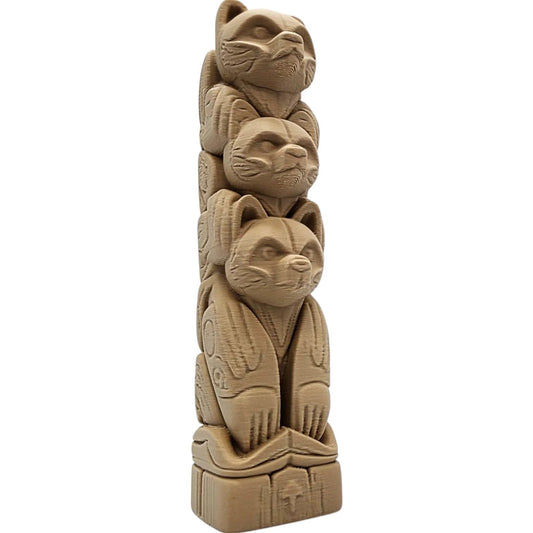 3 Bear Totem Pole Figurine – Wood-Style Vertical Totem Sculpture with Tribal-Inspired Bear Faces – 3D Printed in Canada