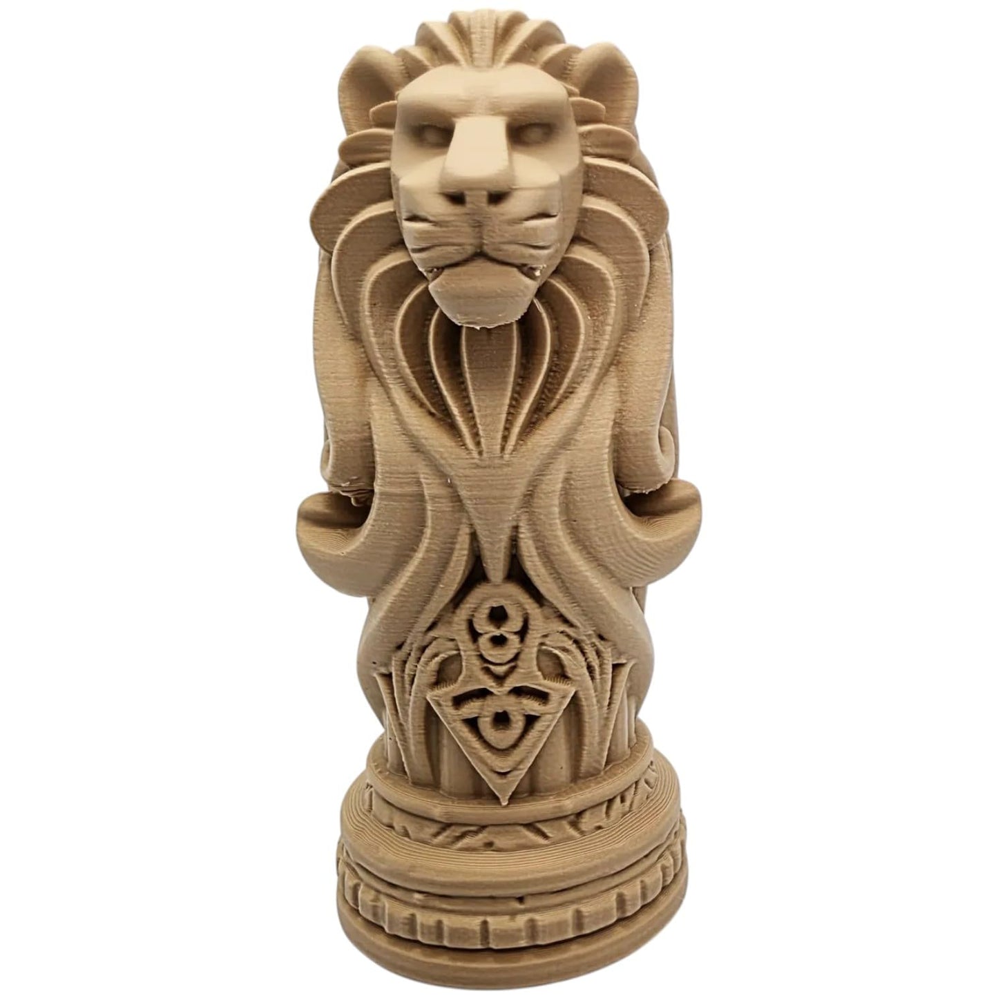 Lion Totem Pole – Regal Lion Bust Sculpture with Spiral Tribal Base – 3D Printed in Canada