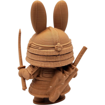 Bunny Samurai Figurine with Katana – Wood-Style 3D Printed Cute Warrior Rabbit Miniature for Fantasy Décor or TTRPG Display – 3D Printed in Canada
