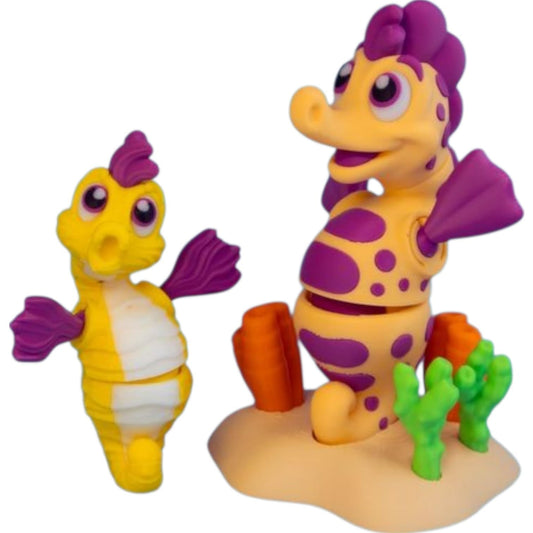 Colorful Articulated Sea Horse Figurine – Poseable Ocean Animal Desk Décor & Collectible Fidget Display for Teens & Adults – 3D Printed in Canada