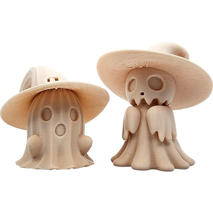 Ghost Witch Figurines (Set of 2) – Cute Halloween Ghosts in Witch Hats for Spooky Decor, Fairy Gardens, or Shelf Displays – 3D Printed in Canada