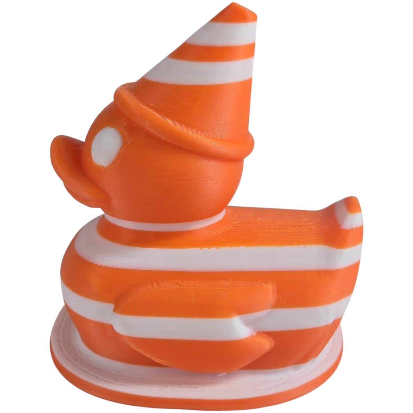 Traffic Cone Duck Figurine – Funny Striped Rubber Duck Collectible for Desk, Shelf or Gag Gift Décor – 3D Printed in Canada