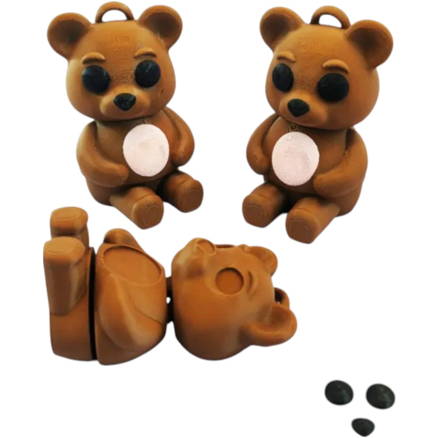 Cute Brown Bear Articulated Figurine with Snap-in Eyes and Belly – 3D Printed in Canada