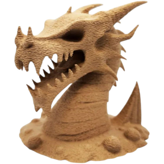 Sand Dragon Sculpture – Desert-Themed Fantasy Statue with Rugged Texture & Open Jaw Pose – Mythical Display for RPG or Shelf – 3D Printed in Canada