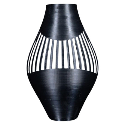 Modern Spiral Ribbed Vase for Home Decor – Sleek Black Geometric Flower Holder – Contemporary Decorative Centerpiece for Table, Shelf, or Office – 3D Printed in Canada