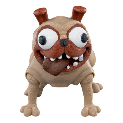 Articulated Cartoon Pug Figurine – Wacky Tongue-Out Bulldog Dog Sculpture for Desk, Shelf or Fidget Play – 3D Printed in Canada