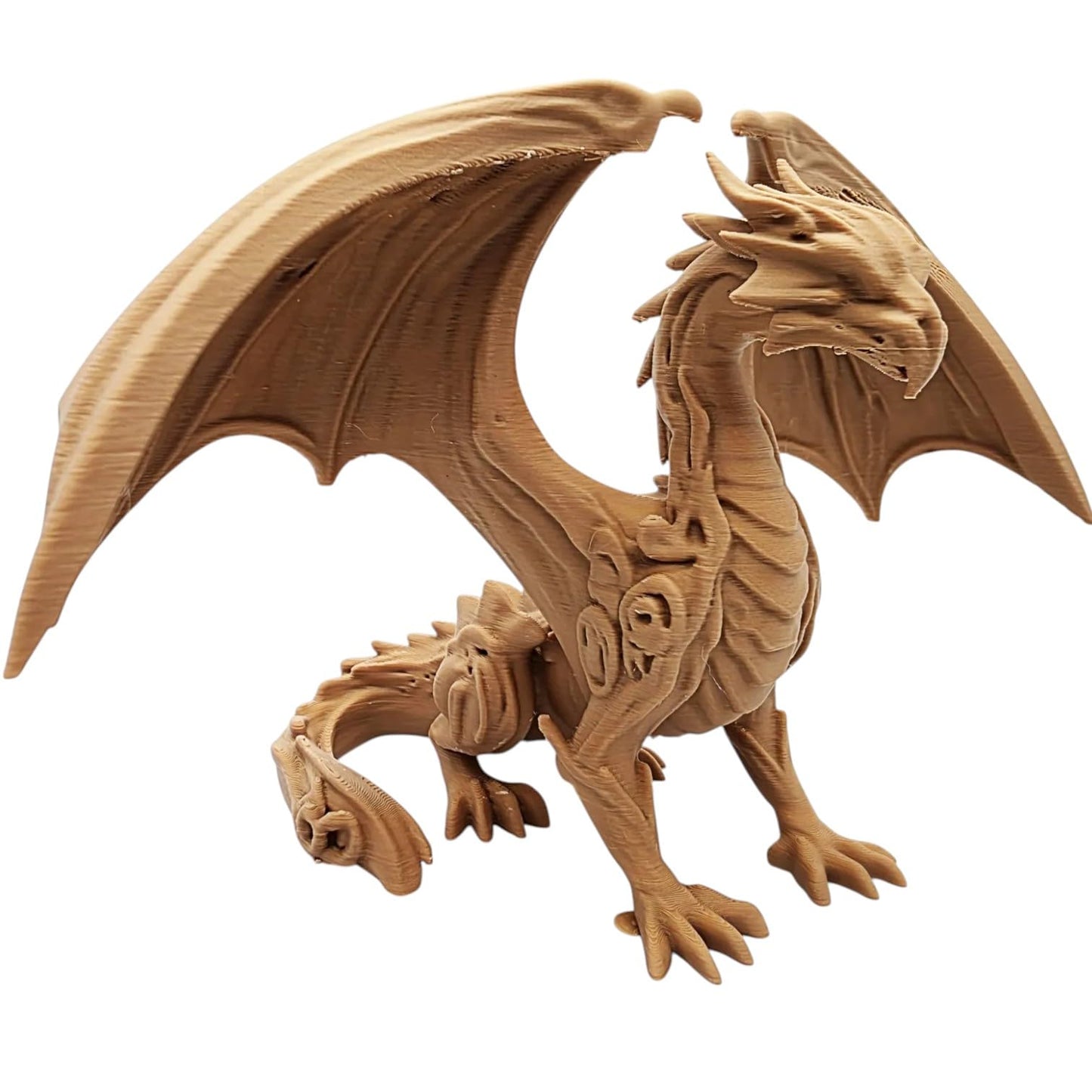 Carved Wood Elder Dragon Figurine – Fantasy Gothic Display Sculpture for Shelf or Desk – Articulated Wings & Tail – Collectible Mythical Beast Décor – 3D Printed in Canada