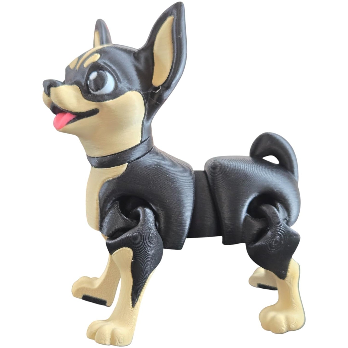 Adorable Chihuahua Puppy Figurine – Posable Fidget Dog Sculpture for Desk or Shelf Display – Black and White Cartoon Style Collectible – 3D Printed in Canada