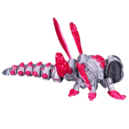 DRG-FL1 AeroHunter Robotic Dragonfly Figurine – Pink and Silver Cyber Bug Model with Detailed Wings and Segmented Tail – 3D Printed in Canada