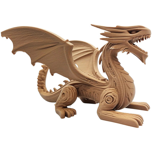 Long Wood-Carved English Dragon Figurine – Fierce Fantasy Beast with Extended Wings & Roaring Pose – Shelf or Gaming Decor – 3D Printed in Canada