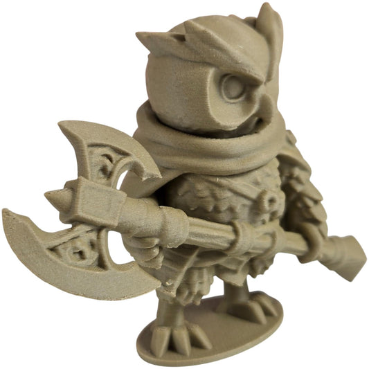 The Champion Owl Figurine – Fantasy Owl Warrior with Double Axe & Battle Gear – Owls & Dragons Collection – Paintable Display Miniature – 3D Printed in Canada