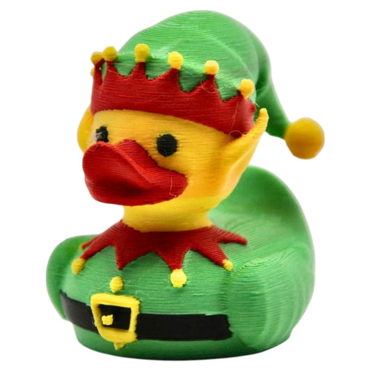 Christmas Elf Duck Figurine – Holiday Rubber Duck Alternative, Festive Collectible Shelf Decor, Quirky Gift for Duck Lovers & Elf Fans – 3D Printed in Canada
