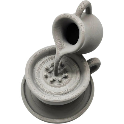 Impossible Pour Illusion Model – Floating Teapot Over Teacup Optical Sculpture, One-Piece Gravity-Defying Design – 3D Printed in Canada