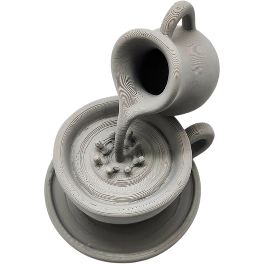 Impossible Pour Illusion Model – Floating Teapot Over Teacup Optical Sculpture, One-Piece Gravity-Defying Design – 3D Printed in Canada