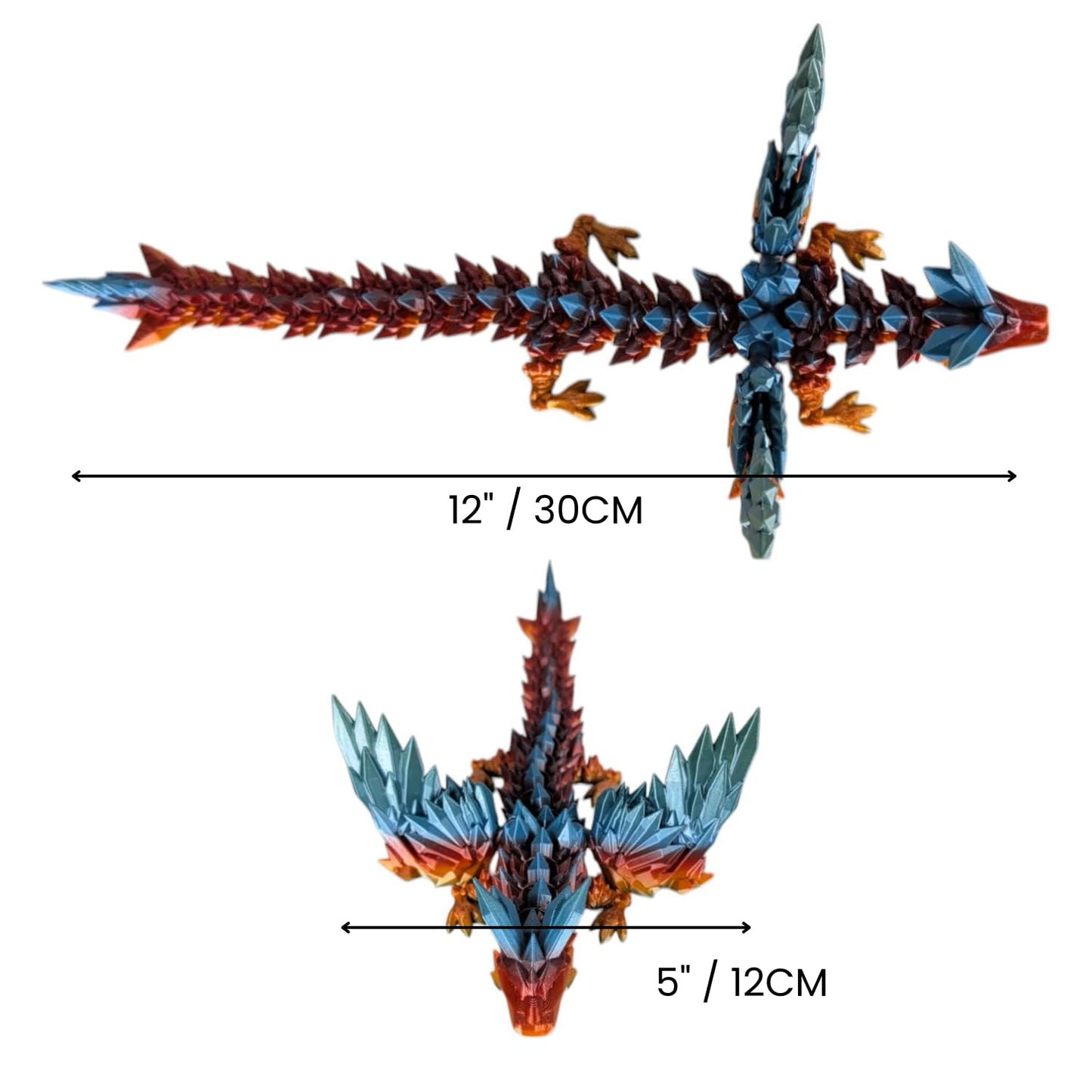 Articulating Crystalwing Dragon Figurine – Rainbow Fidget Desk Toy for Teens and Adults – Stress Relief & Collectible – 3D Printed in Canada