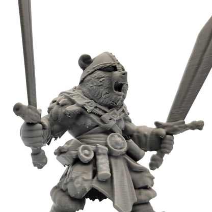 The Bearserker Figurine – Dual-Wielding Berserker Bear Warrior Miniature – Battle-Ready Fantasy Figurine for Painting & Display – 3D Printed in Canada