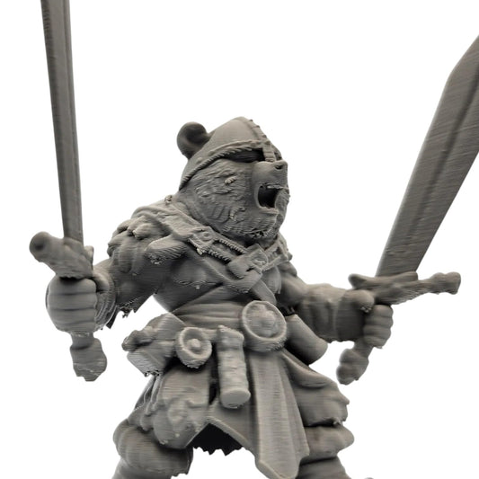 The Bearserker Figurine – Dual-Wielding Berserker Bear Warrior Miniature – Battle-Ready Fantasy Figurine for Painting & Display – 3D Printed in Canada